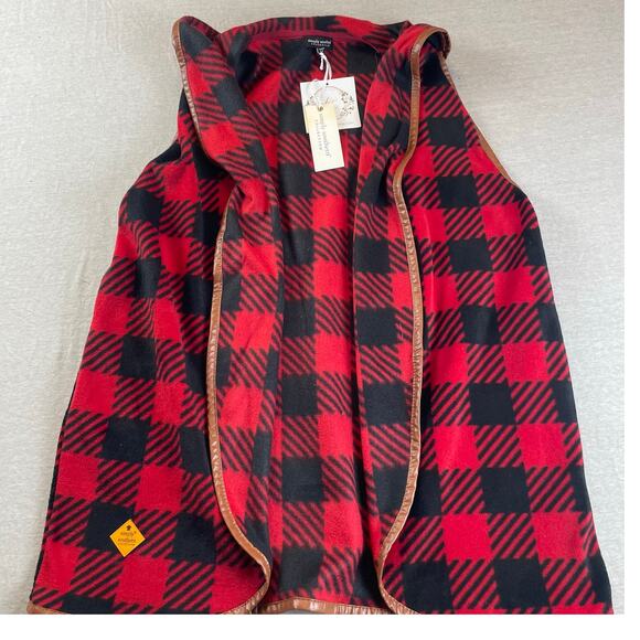 Simply Southern Jackets & Blazers - Simply Southern Sleeveless Flannel Cardigan Vest Red Black Buffalo Plaid M New